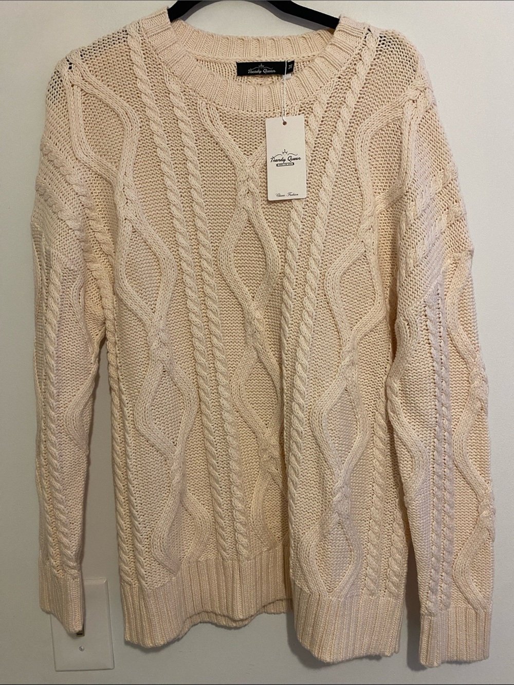 Trendy Queen Light Peach Cable Crewneck Sweater